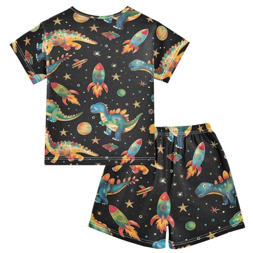 ALAZA Colorful Space Dinosaur Star Pajamas Short Sleeve 2 Piece Sleepwear Top and Bottom Pajama Set Unisex2