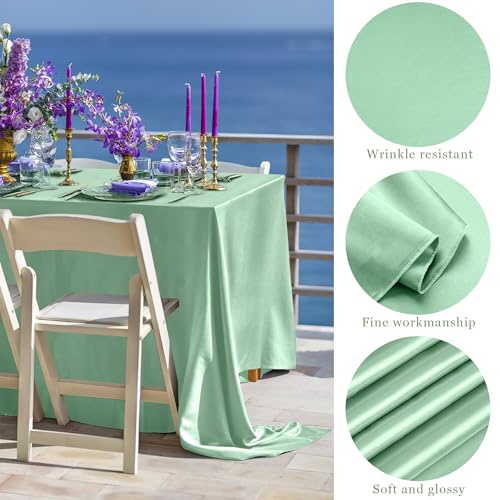Image of TURSTIN 1 Pack Sage Green Satin Tablecloth 102 x 58'' Overlay Table Cover