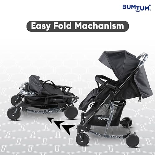 Image of BUMTUM Baby Stroller /Pram for 6 to 36 Months, Adjustable backrest, 360 Swivel Wheel, Large Storage Basket, Reversible Handlebar for New Born, Toddler & Kids(Black)