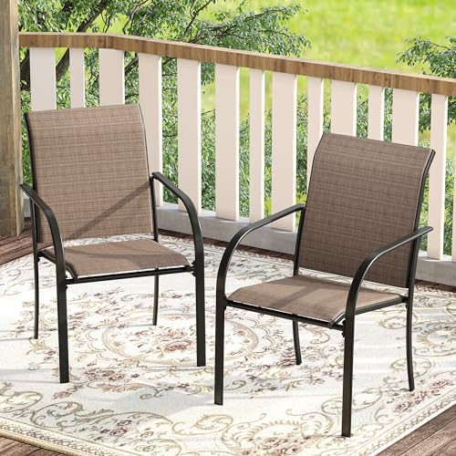 Image of VICLLAX 3 Pieces Patio Dining Set for 2, Outdoor Furniture Set Includes 1 Small Patio Table and 2 Stackable Patio Sling Chairs, Patio Bistro Set for Outsides, Walnut Table and Brown Chairs