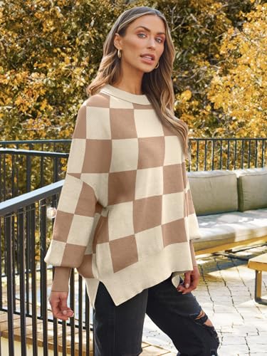 Image of LILLUSORY Women's Oversized Batwing Sweaters 2026 Fall Outfits Trendy Crewneck Knit Side Slit Fashion Pullover Tops