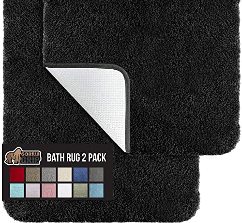 Gorilla Grip Original Premium Luxus Badteppich-Set, 2 Stück, 43,2 x 61 cm, unglaublich weich, dick, saugfähig, maschinenwaschbar und trocken, Plüschmatten für Bad, Dusche, Schwarz Cover