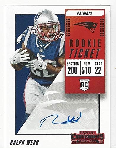 Ralph Webb Autographed Rookie Card Rookie Ticket Collectible Football Card - 2018 Pnini Contenders Draft Picks Basketball Card #307 (New England Patriots) Free Shipping