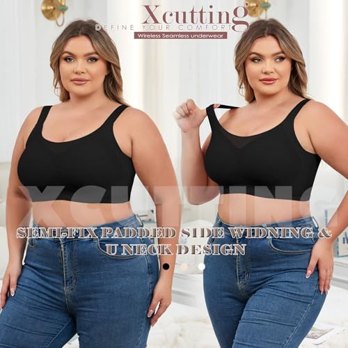 Image of Xcutting Lace Women's Seamless No Underwire Bra Soft Wireless Comfort Bralettes Full Coverage Bralette Everyday T-Shirt Bra