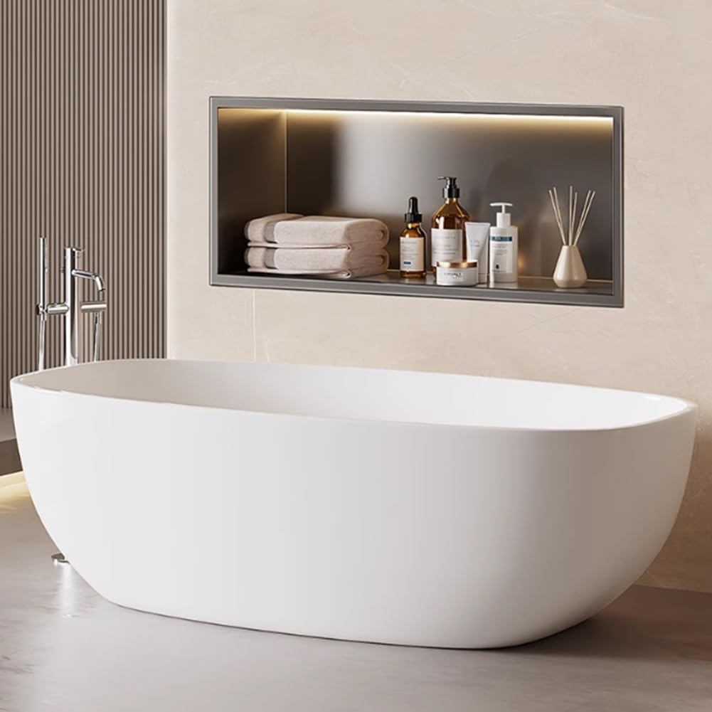Badezimmer-Regaleinsatz aus Edelstahl, Nische, wasserdicht, einlagig, für Badewanne/Shampoo/Toilettenartikel, Aufbewahrung, Weiß (90 x 28 x 12,5 cm) Küche, Haushalt & Wohnen