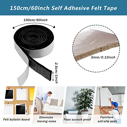 Image of Shappy 2 Packs Felt Strips with Adhesive Backing Felt Tape Roll Non Slip Self Adhesive Cuttable Furniture Pads for Protecting Hardwood Floors, Chairs, Wall(Black,120 x 1 x 0.12 Inch)