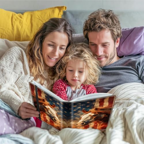 Image of Photo Album 4x6 120 Photos with Strong Elastic Band, American Flag Horse | Large Capacity Premium Leather Picture Album, Portable Wallet Albums Photo Book for Family Anniversaries Wedding Baby