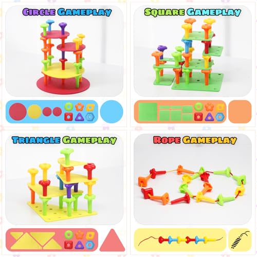 Peg Board Toy set 73Pcs DIY Building Stacking Toys for Kids 3-6 Years Old,STEM Educational Kids Toy for Brain Development,Montessori Sensory Toys,Upgrade Various Foam Board Plastic Lacing String Game - Image 4