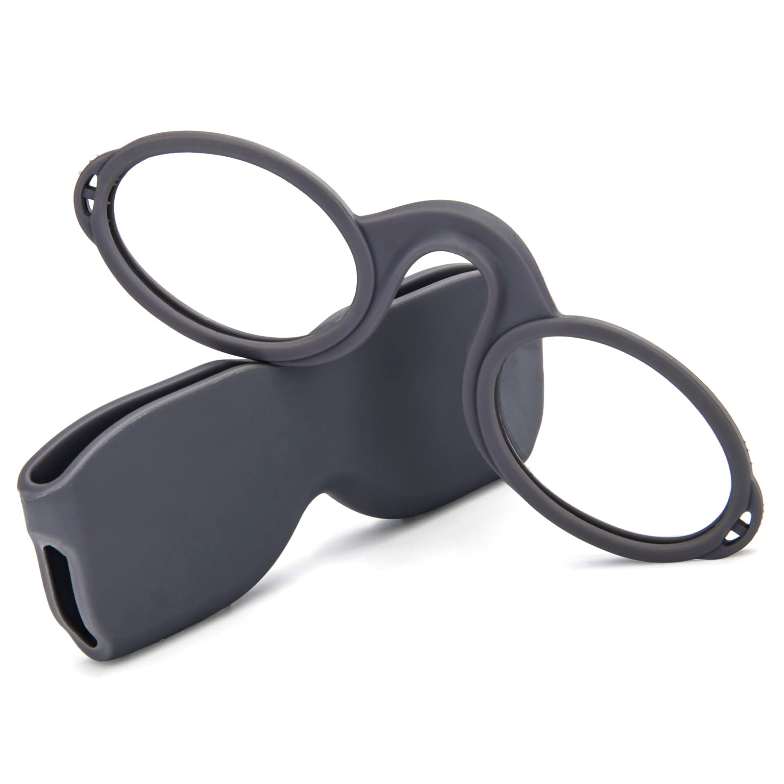 MMOWW Lesebrille mit Universal Kompaktetui für Damen und Herren, Ultraleichtes Mini Nose Clip leichte Brillen Rutschfest Lesehilfe (Grau, +3.5)