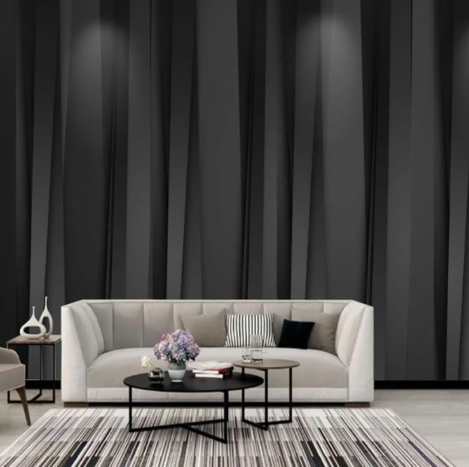 Papier peint photo 3D noir à rayures modernes pour salon et chambre 400x280 cm