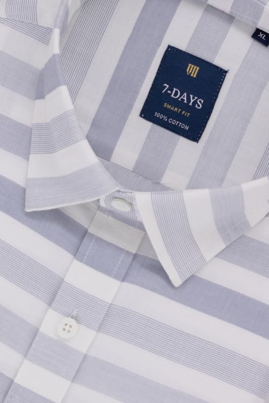 Image of 7-DAYS Men's Premium Striped Shirt - 100% Cotton, Tailored Fit (Between Slim & Regular), Full Sleeve, with Pocket - Smart Office & Casual Look