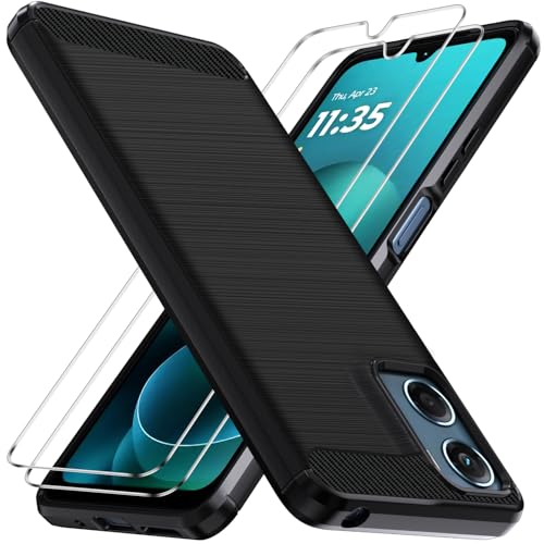 ivoler Hülle für Motorola Moto G06 / G06 Power mit 2 Stück Panzer Schutz Glas, Militärischer Stoßfest Handyhülle, Dünne Weiche TPU Silikon Kratzfest Schutzhülle Anti-Fingerabdruck Hülle, Schwarz