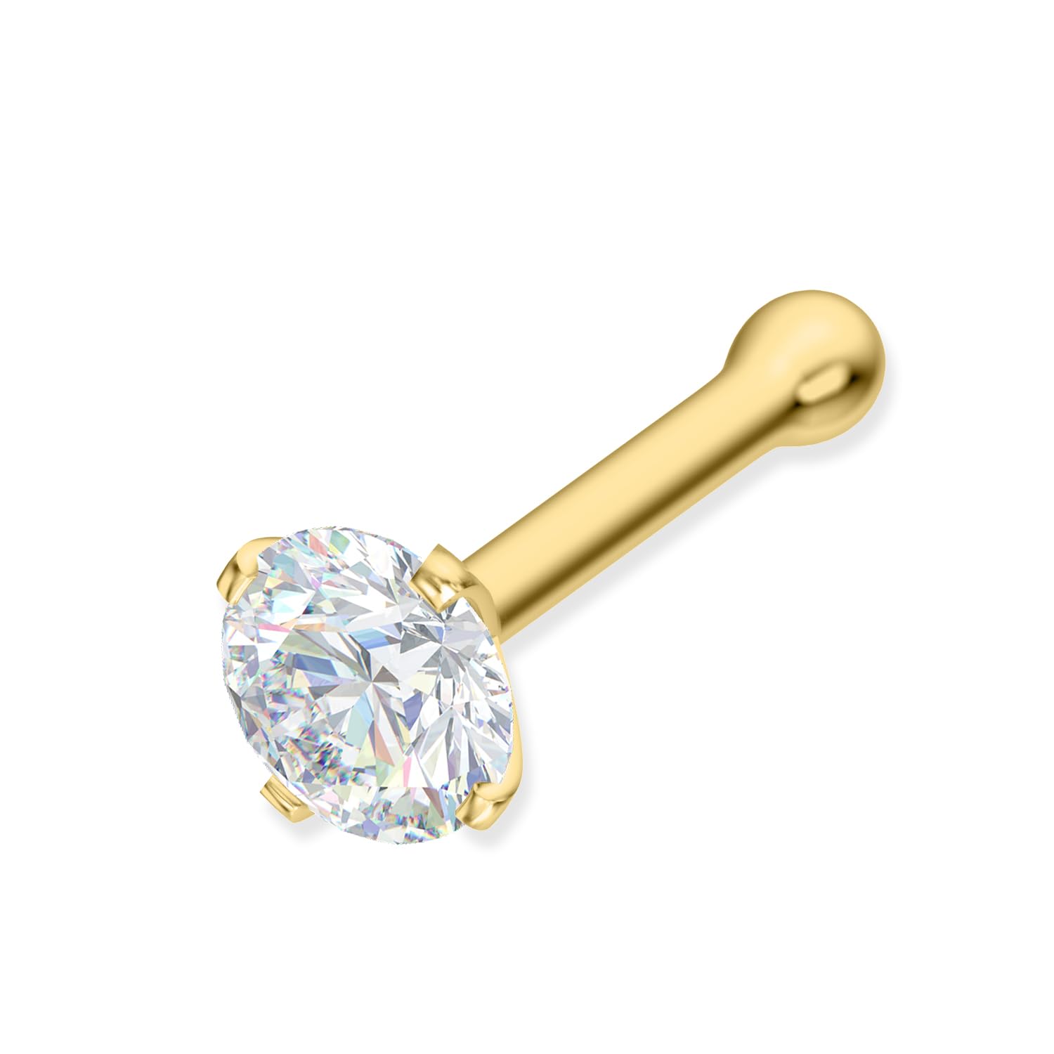 EternalDiaEternalDia IGI Certified 1.5mm/1.7mm/2mm Diamond Nose Stud With Ball / 14K Gold Nose Stud in 20 Gauge/Nose Ring Bone Diamond Color-I-J, Diamond Clarity- I2-I3 For Women