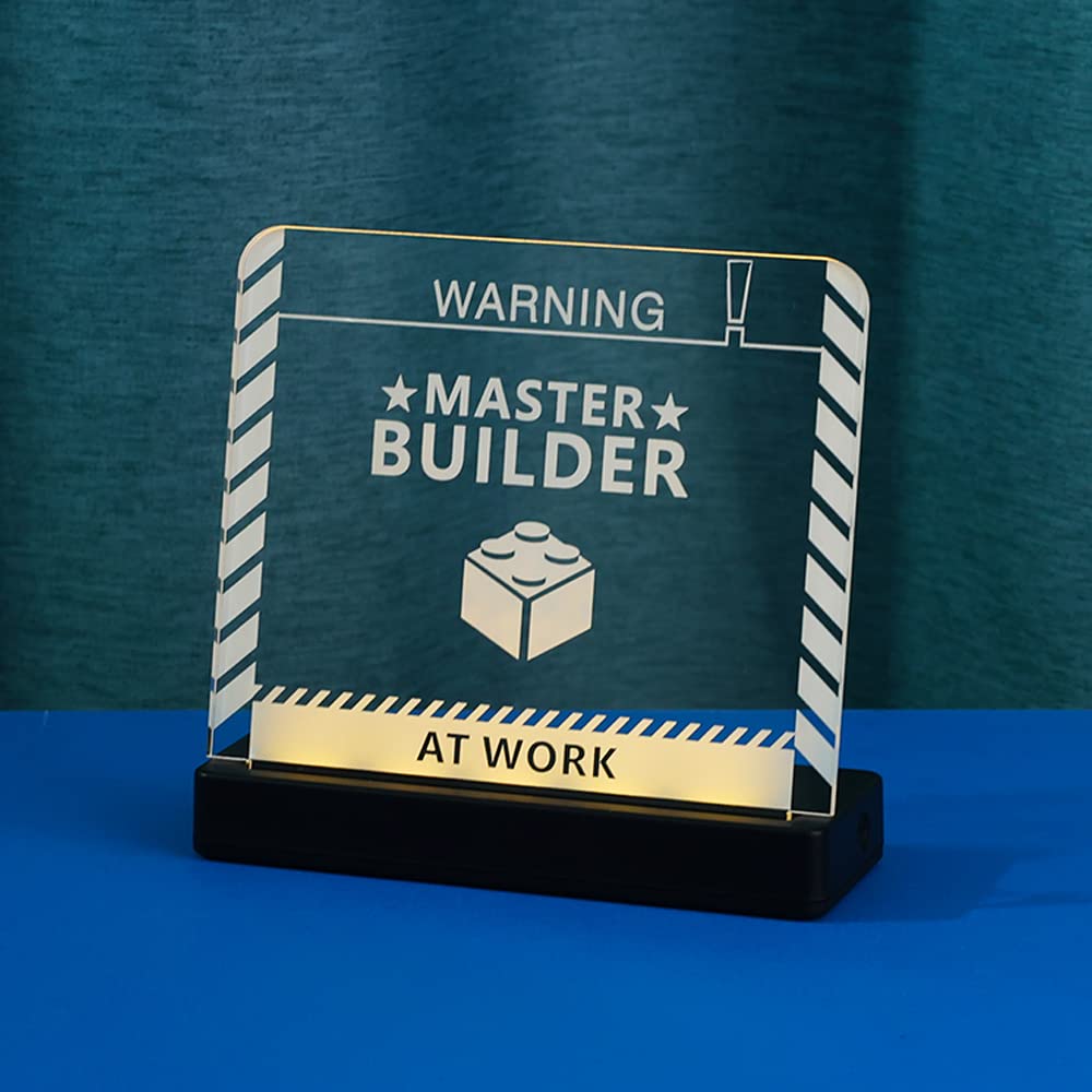 KyglaringUniversal Master Builder Sign Acrylic Glowing Nameplate for Use in Building Any Building Block Model - At Work