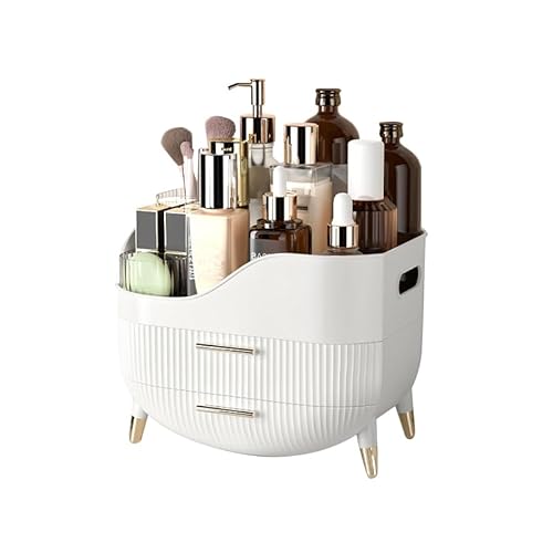 lurcns Makeup Organiser with Drawers Skincare Organizers for Vanity Storage Box with Handle Large Cosmetic Display case for Dresser Bathroom Countertop(White)