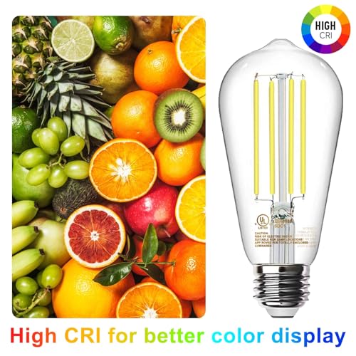 Image of TJOY 4 Pack E26 Base Vintage LED Edison Light Bulbs, 60W Equivalent Dimmable, 4000K Natural White, 8W ST58 LED Filament Bulbs, 800Lumens, CRI80+, Antique Glass Style for Home, Bedroom, Farmhouse