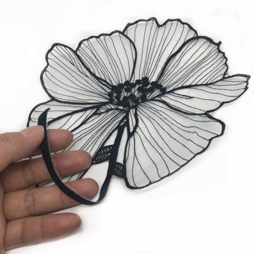 Patchs fleurs noires 27 cm WTUIJQW dentelle brodée luxe pour customisation - 4