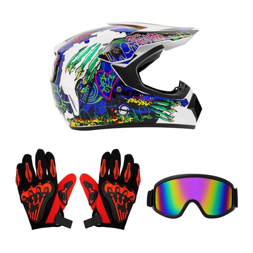 Image of Youth Kids Offroad Gear Combo Helmet Gloves Goggles DOT Motocross Off-Road Racing ATV Dirt Bike Protector (#2, L)