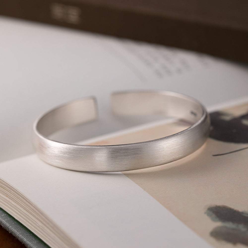 S925 Vintage Pulsera De Plata para Mujeres Hombres Lotus Apertura Pulido Mate Simple Y Sencillo Estilo Chino Personalidad Creativa Encanto Hermoso Regalo