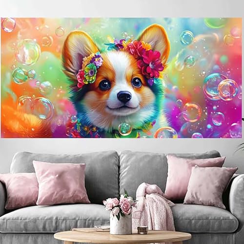 DIY Peinture Diamant Chien 5D broderie point de croix, grand Diamond Painting Fleur 100x300cm