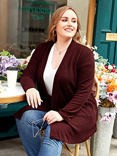 Image of LARACE Open Front Knit Plus Size Cardigan Sweaters for Women with Pockets