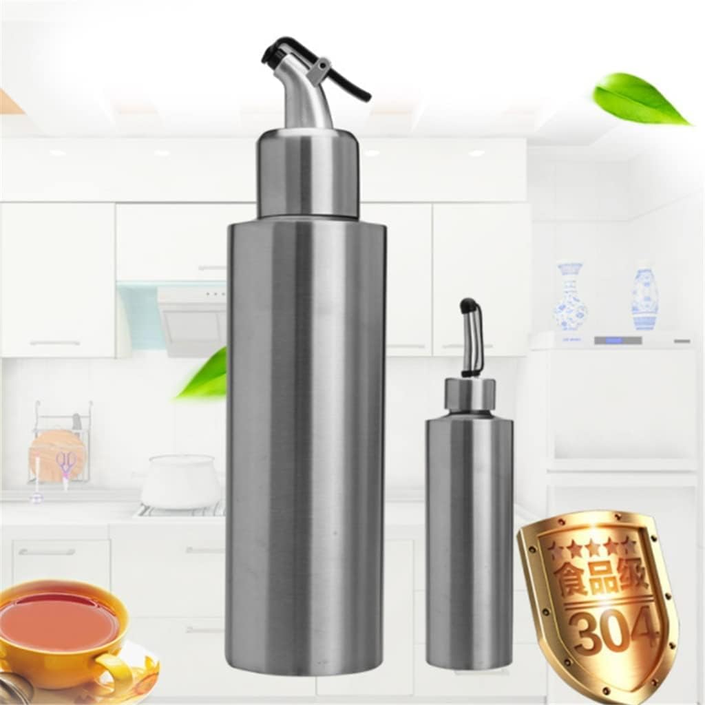 Stainless Steel Leak-Proof Dustproof Oiler Practical Vinegar Soy Sauce Bottle Oil Pot Kitchen Seasoning Container Storage Tool (Color : Silver, Size : 250ML)
