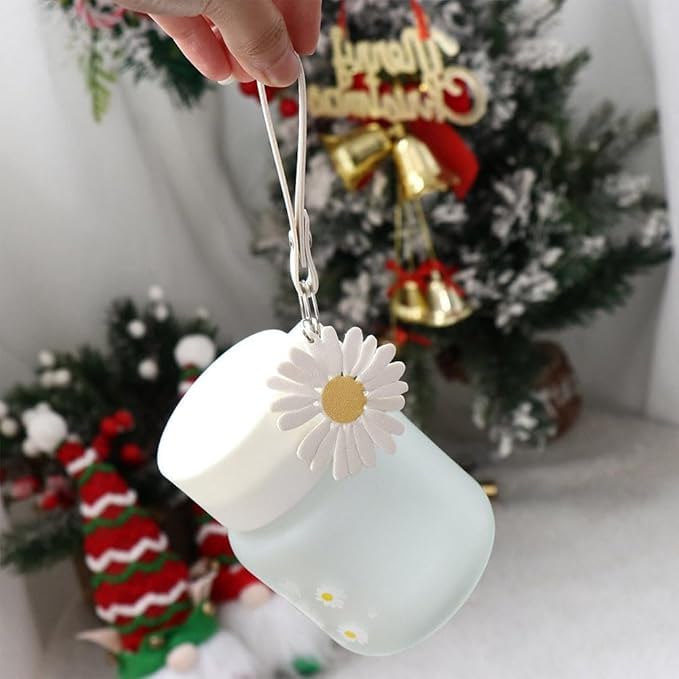 AZLVERA Daisy Glass Water Bottle, 350ml, Frosted Design with Flower Charm, Portable Mini Cup for Beverages, Hand Wash Only 4