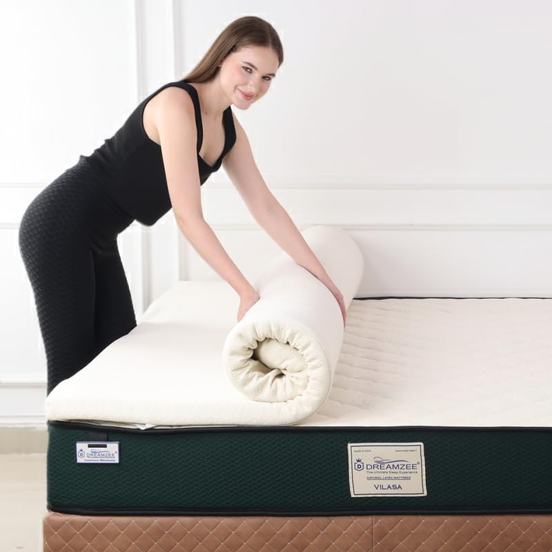 Dreamzee 100% Certified Natural Latex Mattress Topper with GOTS Fabric| Medium Soft Comfort | 5 Year's Warranty | Mattress Padding Topper Double Bed (72x48x1 Inches)