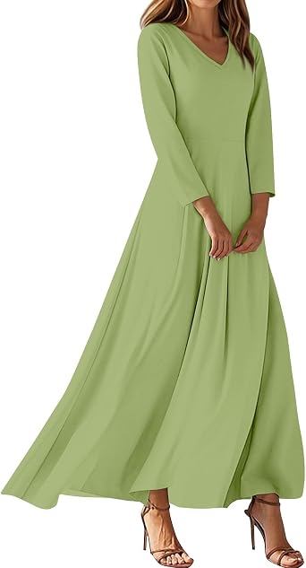 Summer Dresses for Women 2026,3/4 Sleeve V Neck Faux Wrap Flowy Long Floral Maxi Dress Boho Maxi Dress