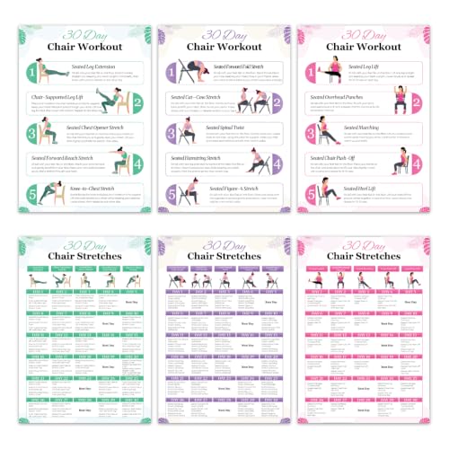 Chair Yoga Chart for Seniors & Beginners - Set of 6...