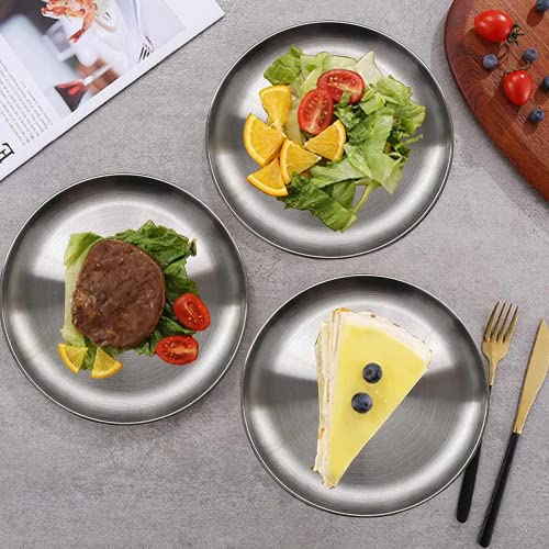 Jxhapy Reusable Brushed Metal Dinner Plates-Stainless Steel Round Plates,Dinner Plate Dish Heavy Duty Kitchenware Round Metal Plates | Dishwasher Safe |Use For Bbq Steak (8 Inch 5 Pack) #TOP2