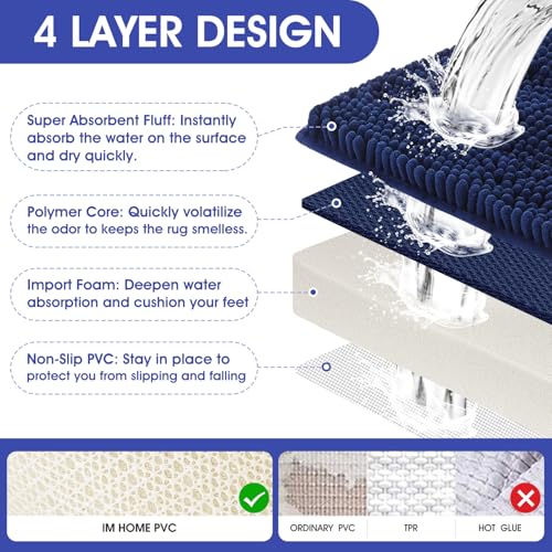 ACCUMTEK Striped Navy Blue Bathroom Rug Mat 48"x17" Ultra Soft, Non Slip Chenille Bath Rugs, Absorbent Plush Shaggy Bath Mats for Bathroom, Bedroom, Kitchen, Shower, Tub by ACCUMTEK - Image 4