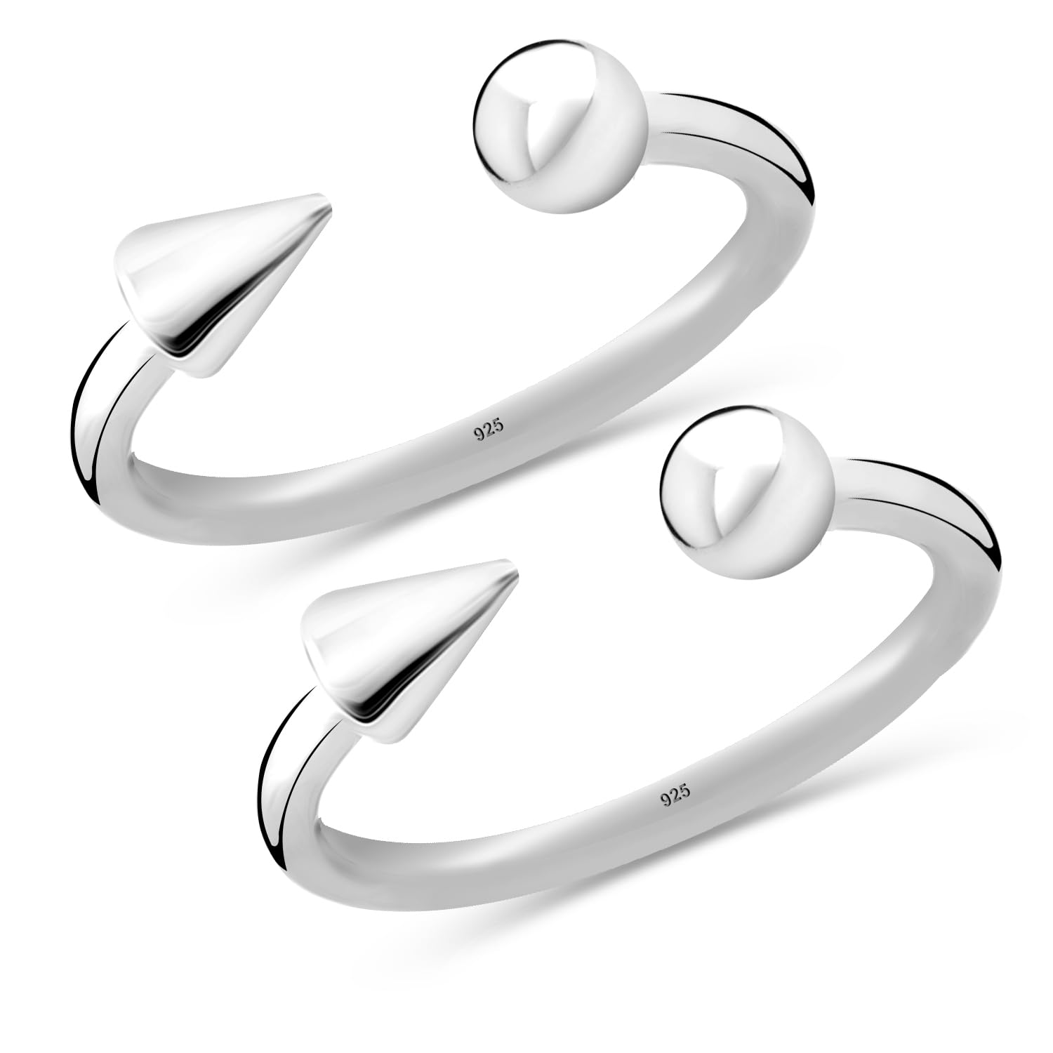 925 Sterling Silver Toe Rings for Women | BIS Hallmarked Minimalist Open Adjustable Small Ball & Bar Cone Toe-Rings | Women's Silver Spike Ring Summer Beach Foot Jewelry-image-19