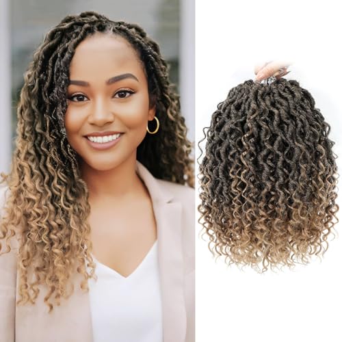 Forevery Goddess Locs Crochet Hair 12 Inch Pre looped Crochet Hair for Black Women 6 Packs Blond Crochet Faux Locs with Curly Ends, Crochet Installation T27