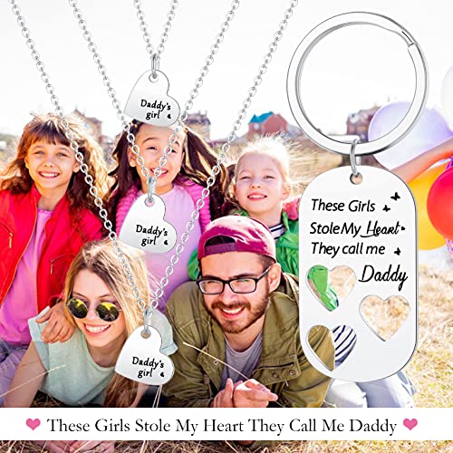 Cerslimo Father Daughter Gifts-These Girls Stole My Heart They Call Me Daddy Keychain And Daddy's Girl Heart Cut Out Necklace Set, Fathers Day Birthday Gifts For Dad From Daughters, Silver #TOP2