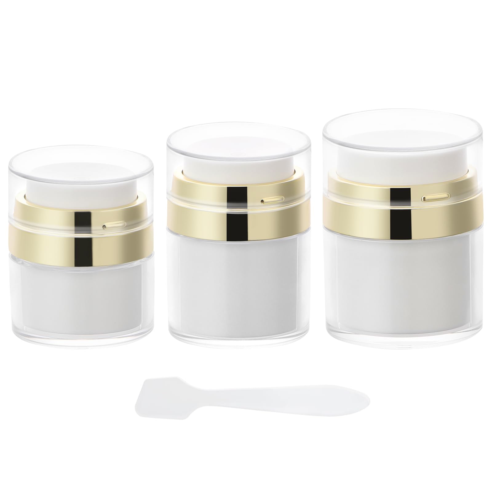 Segbeauty 3Pack Airless Pump Jar Lotion Container, Mixed Pack Empty Cream Subpackage Jar Vacuum Bottle Dispenser, Gold Refillable Cream Vacuum Bottles Travel Size for Lotion Moisturizer Creams