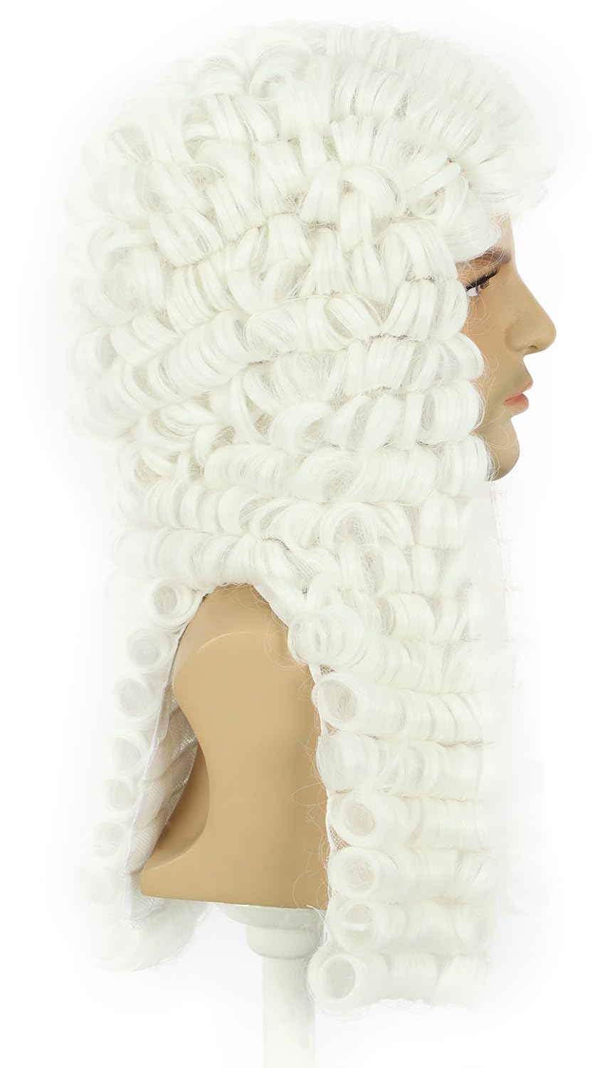 karlery Man Judge Colonial White Wig Long Curly Adult Wig Halloween Cosplay Wig - Image 3