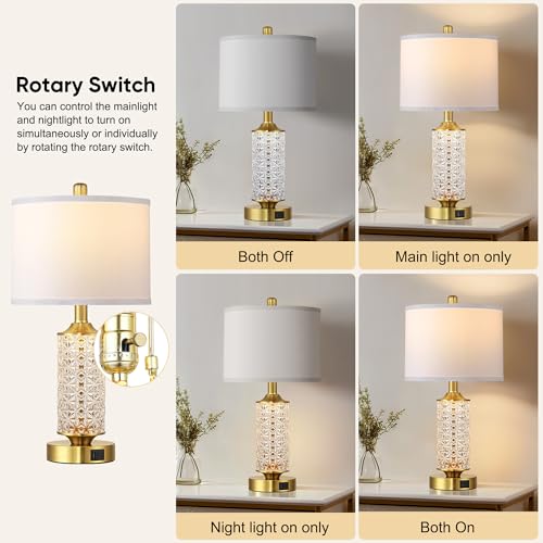 QiMH Gold Glass Table Lamps Set of 2, Nightstand Lamps for Living Room — view 3