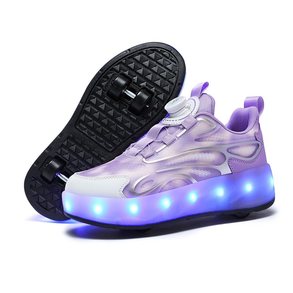 Mateju Zapatos con Ruedas para Niñas Niños, Patines con 4 Ruedas Retirable, Zapatillas de Skateboarding Brillar en la Noche, Zapatillas Deportivas al Aire Libre Multiusos