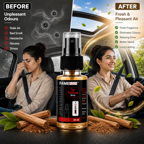 Image of Sandalwood Premium Car Perfume Luxury Spray 30 ML with Hanging Card /Travel Friendly Car Air Fresheners /Long Lasting 250+ Sprays Fragrance /Eliminates Bad Odour for Car, Office & Home