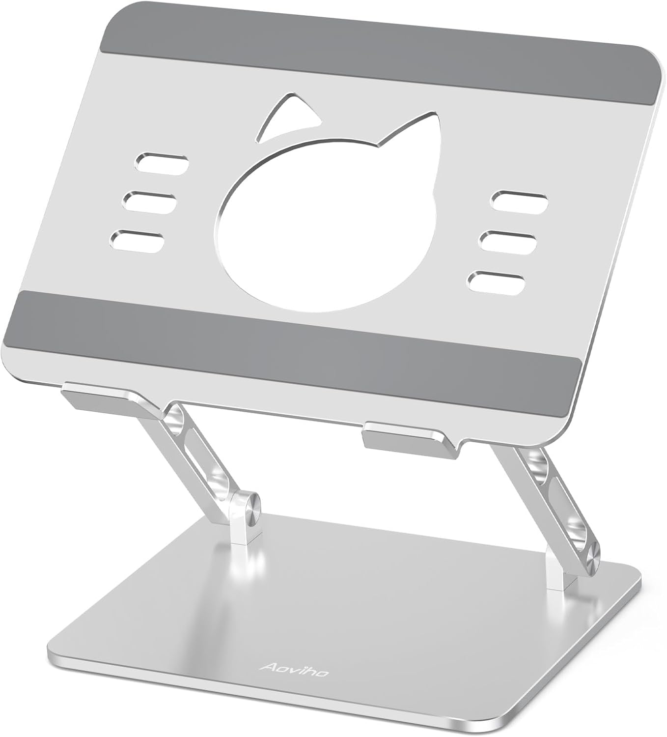 Aoviho Laptop Stand for Desk – Adjustable Aluminum Laptop Riser with Unique Cat-Shaped Cooling Vent, Portable Desk Gift & Decor, Compatible with MacBook Air Pro, Dell, HP, Lenovo (10"-17.3"), Silver