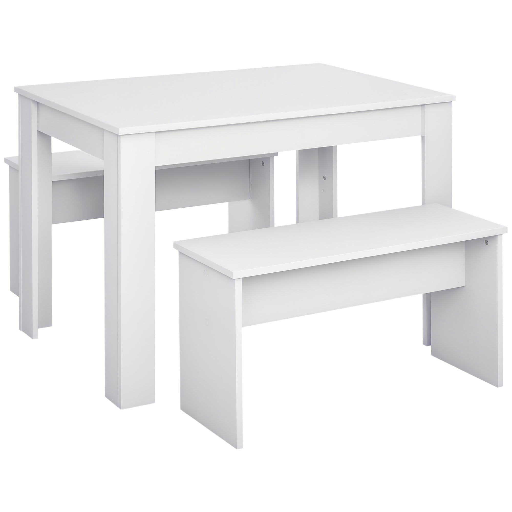 HOMCOM Kitchen Dining Table and 2 Benches Set, Table and Chairs Set for Limited Space, White