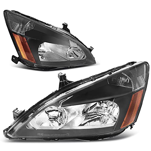 Image of oEdRo Headlight Assembly Compatible with 03 04 05 06 07 2003-2007 Accord, Headlamp with Black Housing Amber Reflector Clear Lens