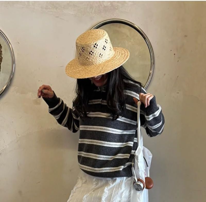 Hand Woven Hollow Rattan Hat Formal Top Wide Brimmed Outdoor Travel Sun Protection