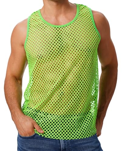 ABAFIP Men's Fishnet Mesh Tank Top Sleeveless Sheer Shirt Gym Workout Fitted Muscle Top Undershirt
