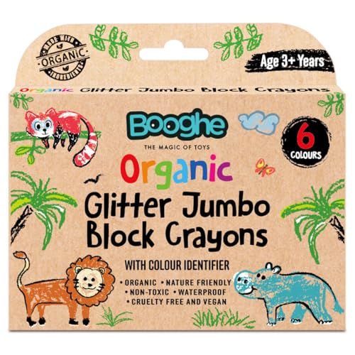 Booghe Glitzerstifte, organische Inhaltsstoffe und lebensmittelechte Farben, umweltfreundlich, ungiftig, wasserdicht, 6 Stück, ab 3 Jahren