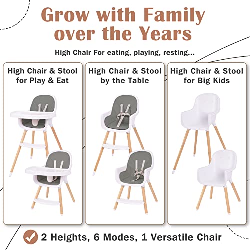 Baby High Chair, 3-In-1 Convertible Wooden High Chair With Adjustable Legs & Double Dishwasher Safe Tray, High Chairs For Babies And Toddlers, Made Of Sleek Hardwood & Premium Leatherette #TOP5