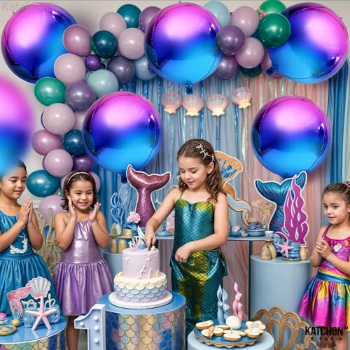 Image of KatchOn, Purple Galaxy Balloons - 22 Inch, Pack of 6 | Round 4D Metallic Balloon for Galaxy Birthday Party Decorations, Ramadan Decorations | Ramadan Balloons for Mermaid Party Decorations, Eid Decor