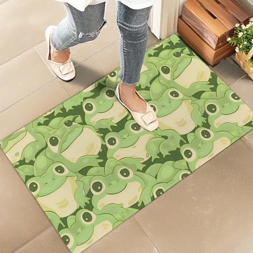 amepay Cute Frog Indoor Door Mat – Stylish 17x29.5in Non-Woven Fabric Floor Doormat with Playful Animal Green Design,for Porch Insider,Bedroom,Living Room - Modern Nature Decor Rug Gifts