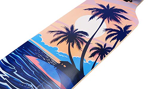 Playshion Drop Through Freestyle Longboard Skate Cruiser, Coconut Tree